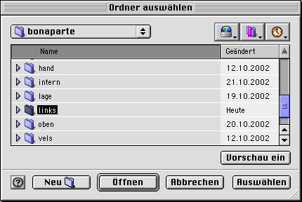 Dialog Sitemapverzeichnis Mac OS 9