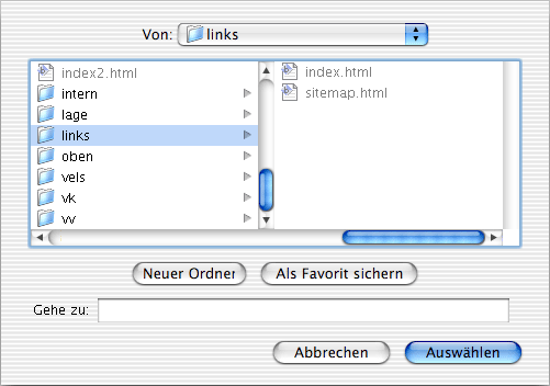 Dialog Sitemapverzeichnis Mac OS 9