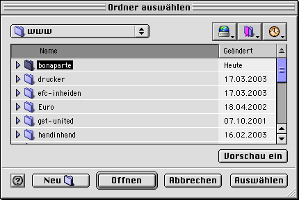 Dialog Arbeitsverzeichnis Mac OS 9