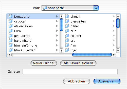 Dialog Arbeitsverzeichnis Mac OS X