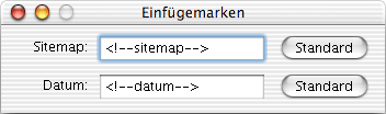 Dialog Einfügemarken Mac OS X